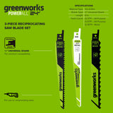 3-Piece 6" Reciprocating Saw Blade Set, with 3 TPI and 6 TPI Wood Blades and 10 TPI Pro-Grade Metal Blade