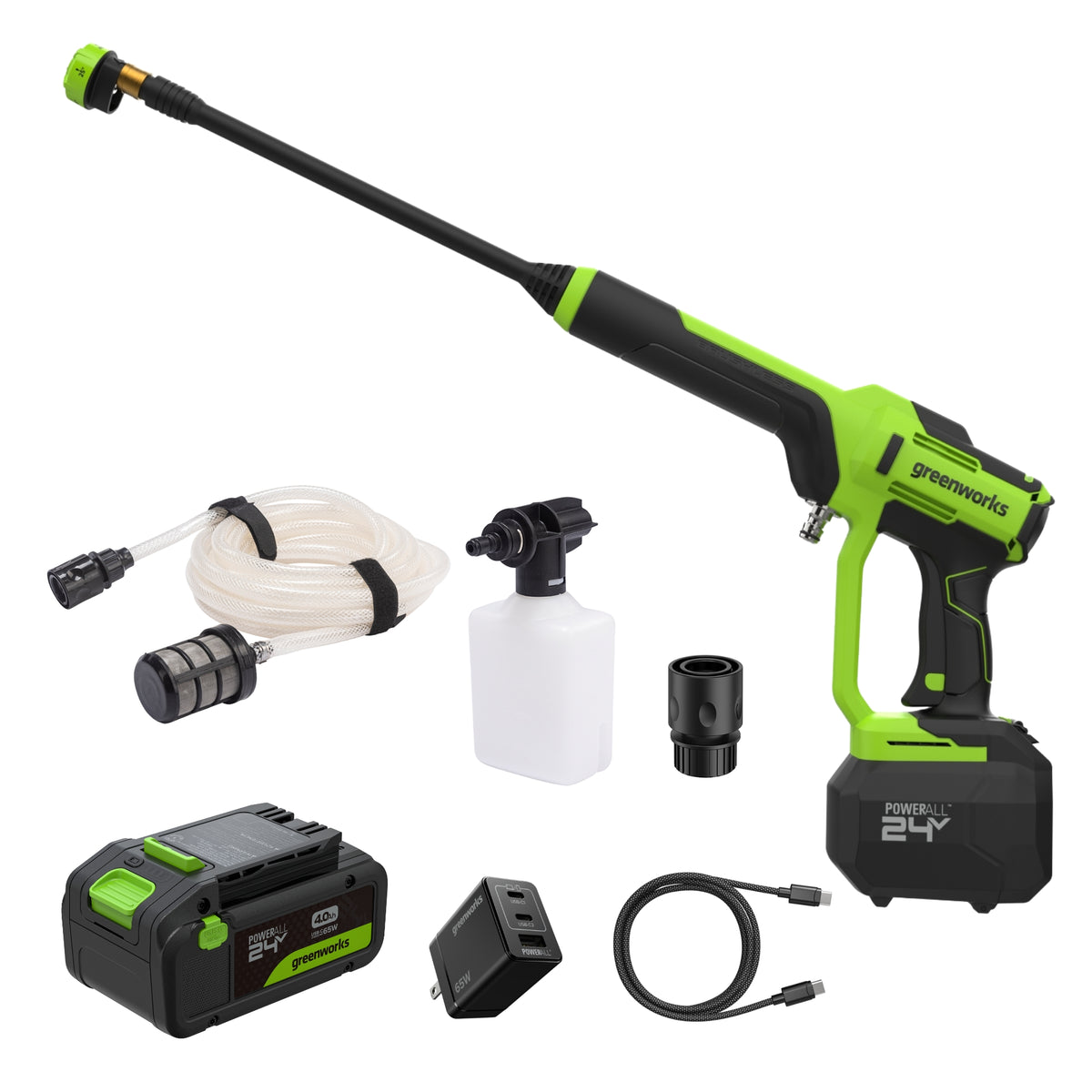 24V 700 PSI 0.8 GPM Cold Water Cordless Power Cleaner: 4.0Ah Battery and 30W Charger