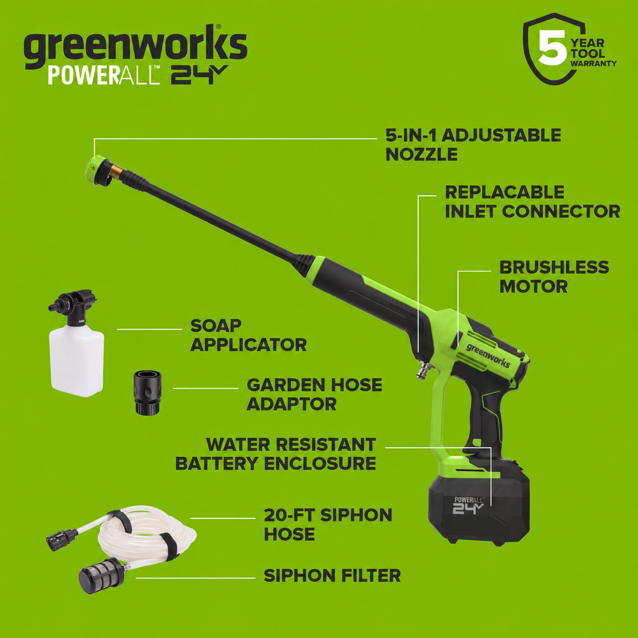 24V 700 PSI 0.8 GPM Cold Water Cordless Power Cleaner (Tool Only)