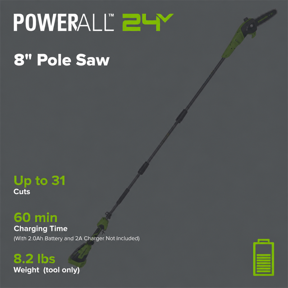 24V 8" Cordless Battery Pole Saw (Tool Only)
