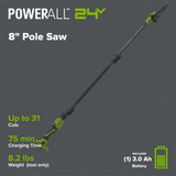 24V Brushless 8" Telescoping Pole Saw & 20" Pole Hedge Combo Kit: (1) 3.0 Ah Type-C Battery & 65W Charger with 3.3-Ft. Cable