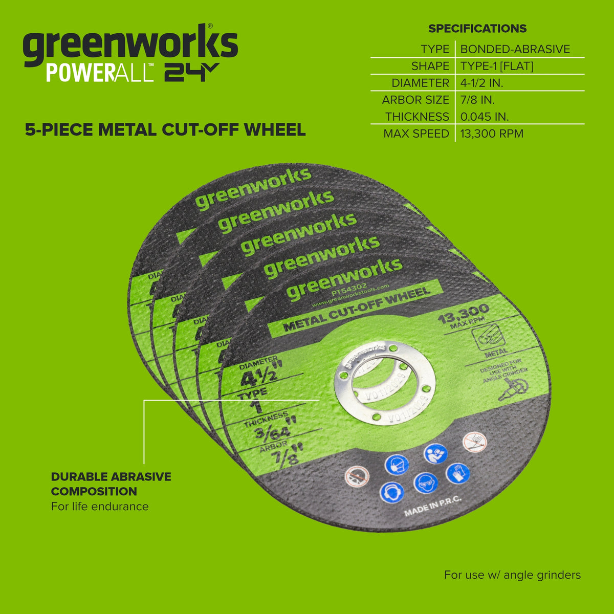 5-Pack of 4-1/2" Turbo-Rim Diamond Wheels, for Use With Angle Grinder, Wet or Dry, for Ceramic Tile or Masonry