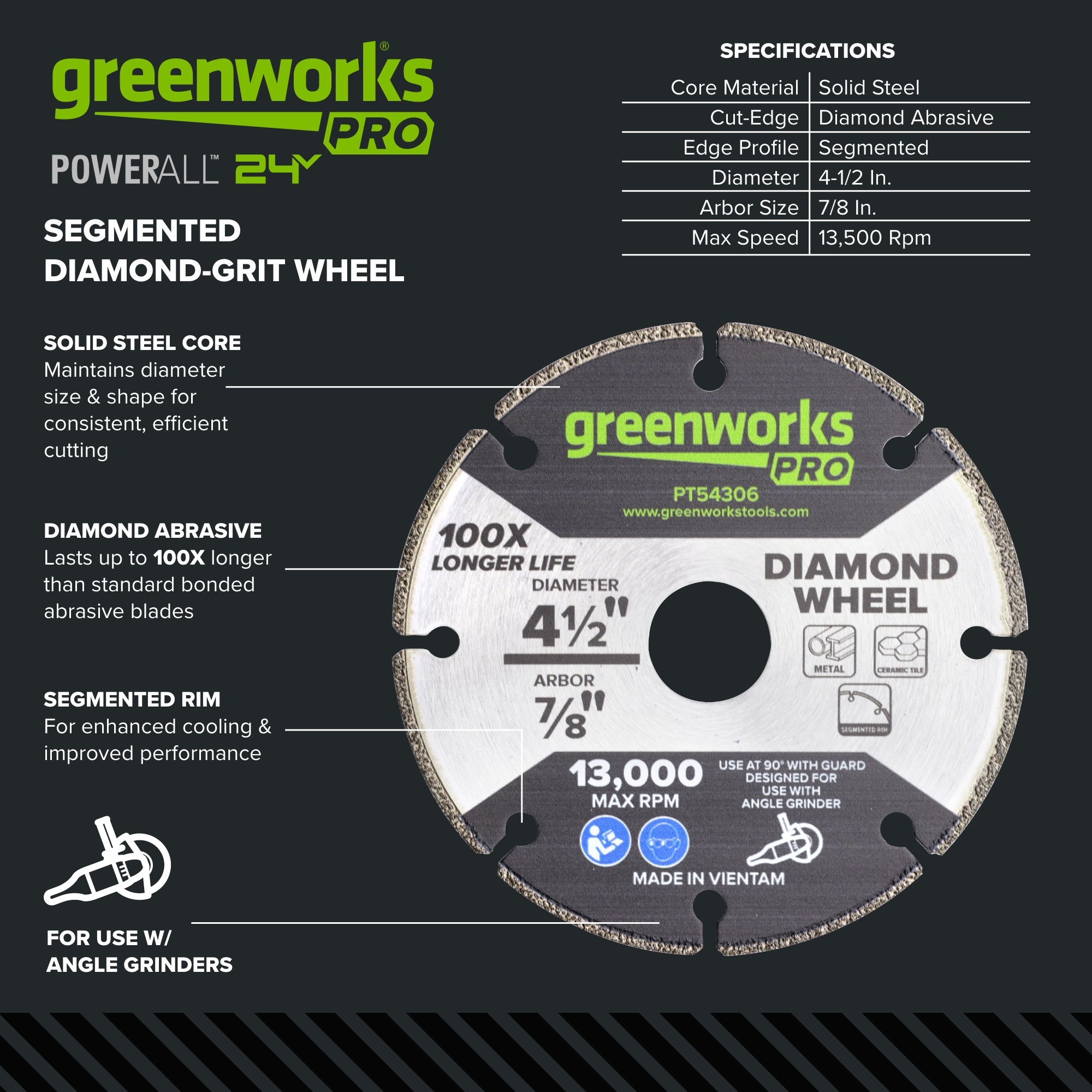 1-PC 4-1/2" Metal Cutting Segmented Diamond Wheel