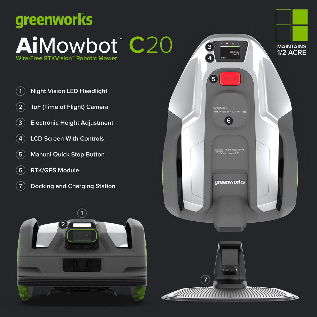 AiMowbot Wire-Free RTKVision Robotic Mower C20 | 1/2Acre