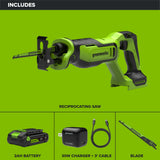 24V PowerAll 1-1/4" Reciprocating Saw with Blade, 2.0 Ah USB-C Battery and 30W USB-C Fast Charger,3,200 SPM