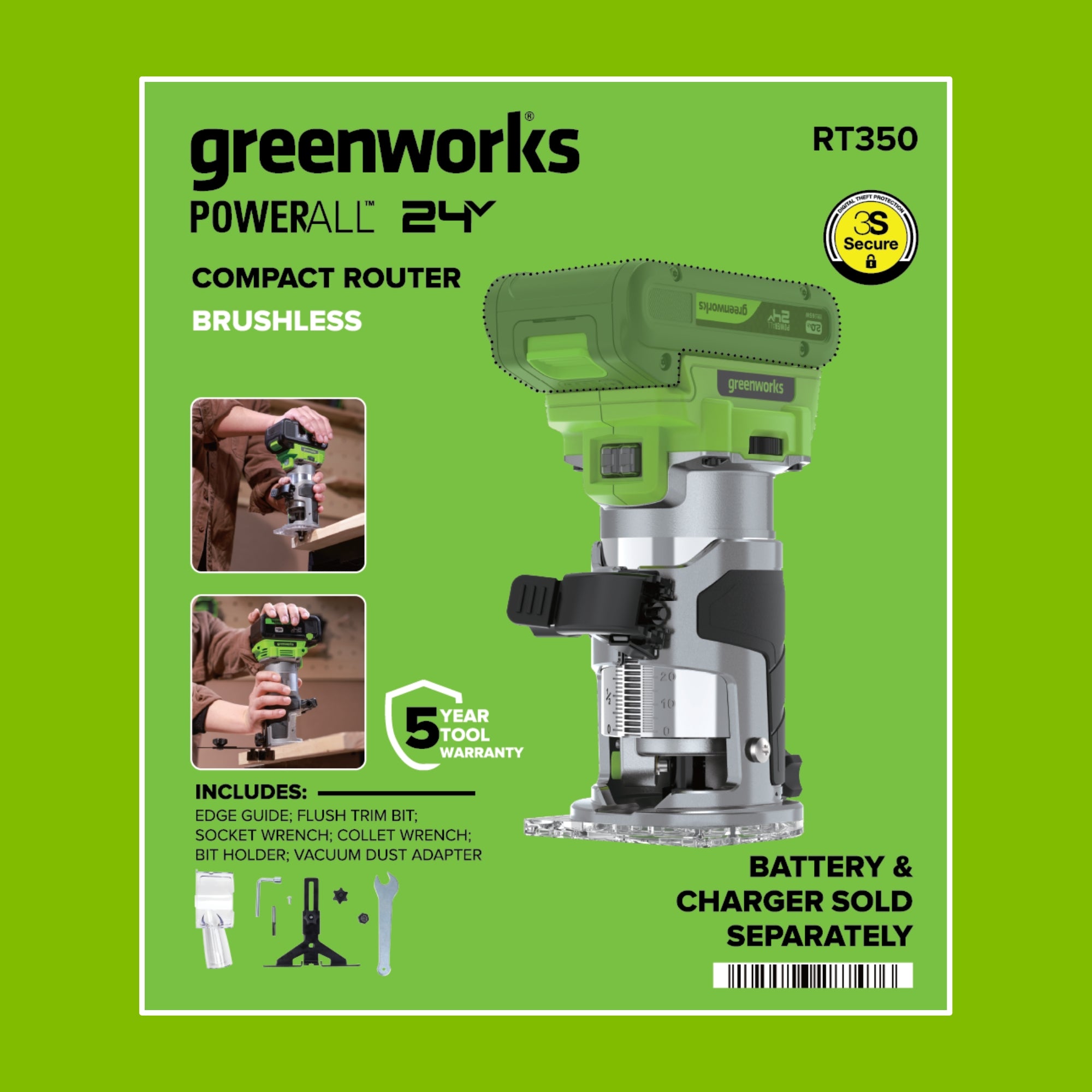 24V Cordless 280 in-lbs Drill/Driver Power Tool 3PC Combo Kit w/ 6-1/2" Circular Saw & Compact Router: (1) 2.0Ah USB-C Battery, (1) 30W USB-C Charger, (1) 3' 100W USB-C Cable