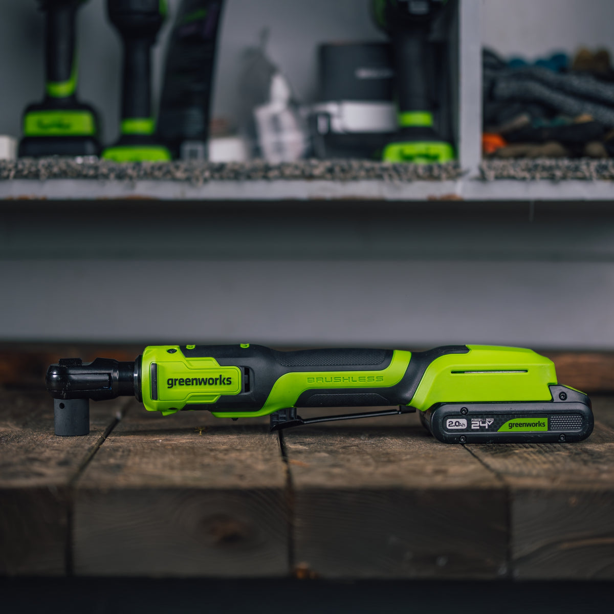 24V PowerAll 60 ft-lb 3/8" Ratchet Wrench, with 2.0 Ah Battery, 30W Charger, and 3' Cable