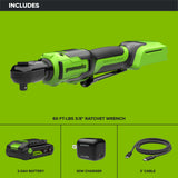 24V PowerAll 60 ft-lb 3/8" Ratchet Wrench, with 2.0 Ah Battery, 30W Charger, and 3' Cable