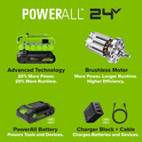 24V PowerAll 60 ft-lb 3/8" Extended Reach Ratchet Wrench, with 2.0 Ah Battery, 30W Charger, and 3' Cable