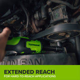24V PowerAll 60 ft-lb 3/8" Extended Reach Ratchet Wrench, with 2.0 Ah Battery, 30W Charger, and 3' Cable