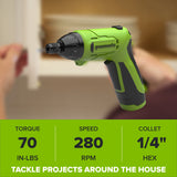 8V Dual-Position Screwdriver, 70 in-lb Torque, 5+1 [Drill] Clutch Settings, with Phillips and Slotted Bits and USB-C Charging Cable