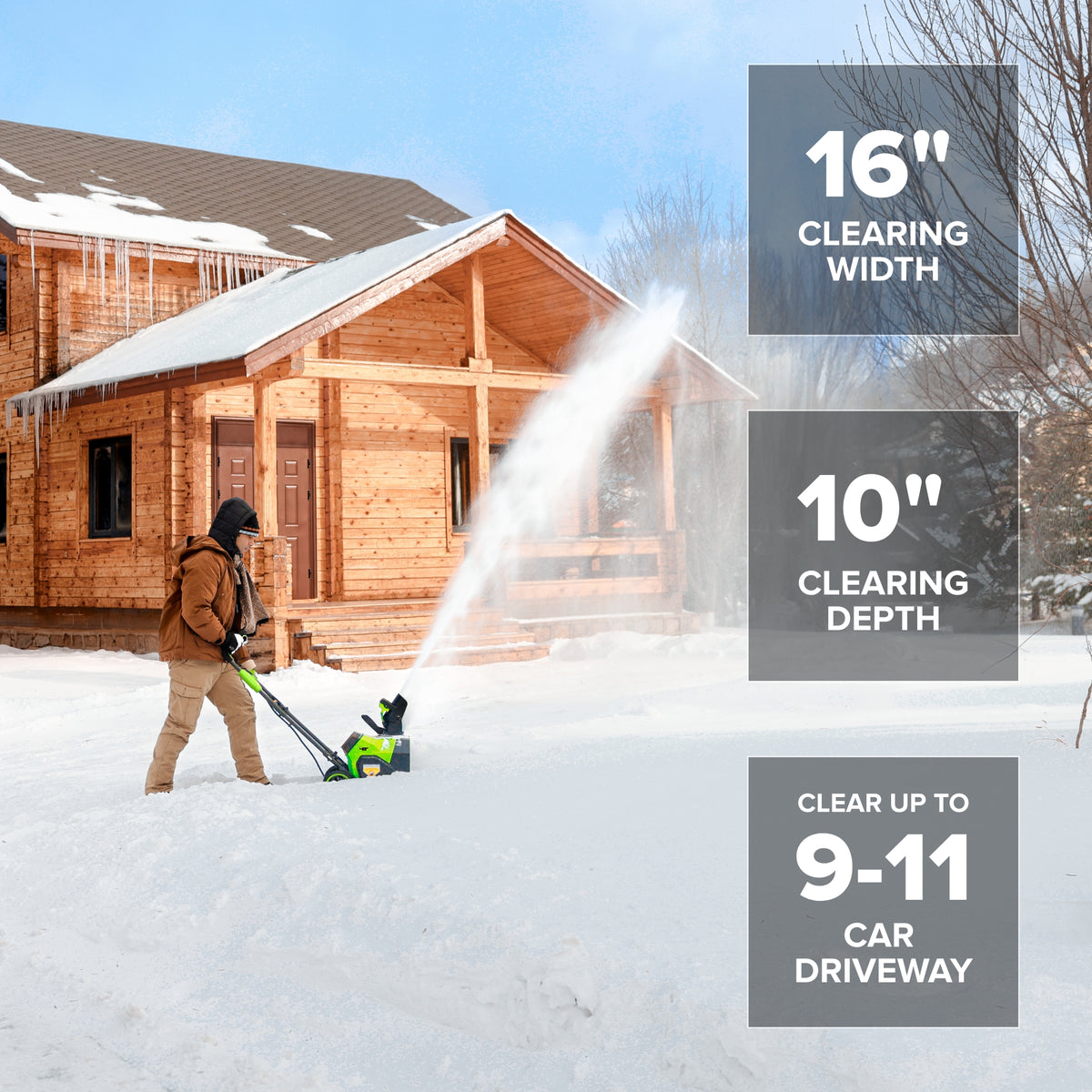 48V (24V x 2) 16" Cordless Battery Snow Blower: (2)4.0 Ah Battery and Charger