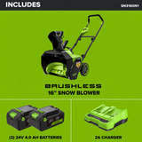 48V (24V x 2) 16" Cordless Battery Snow Blower: (2)4.0 Ah Battery and Charger