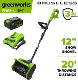 24V 12" Cordless Battery Snow Shovel with Directional Vanes: (1) 24V 4.0 Ah Battery, (1) 2A Charger