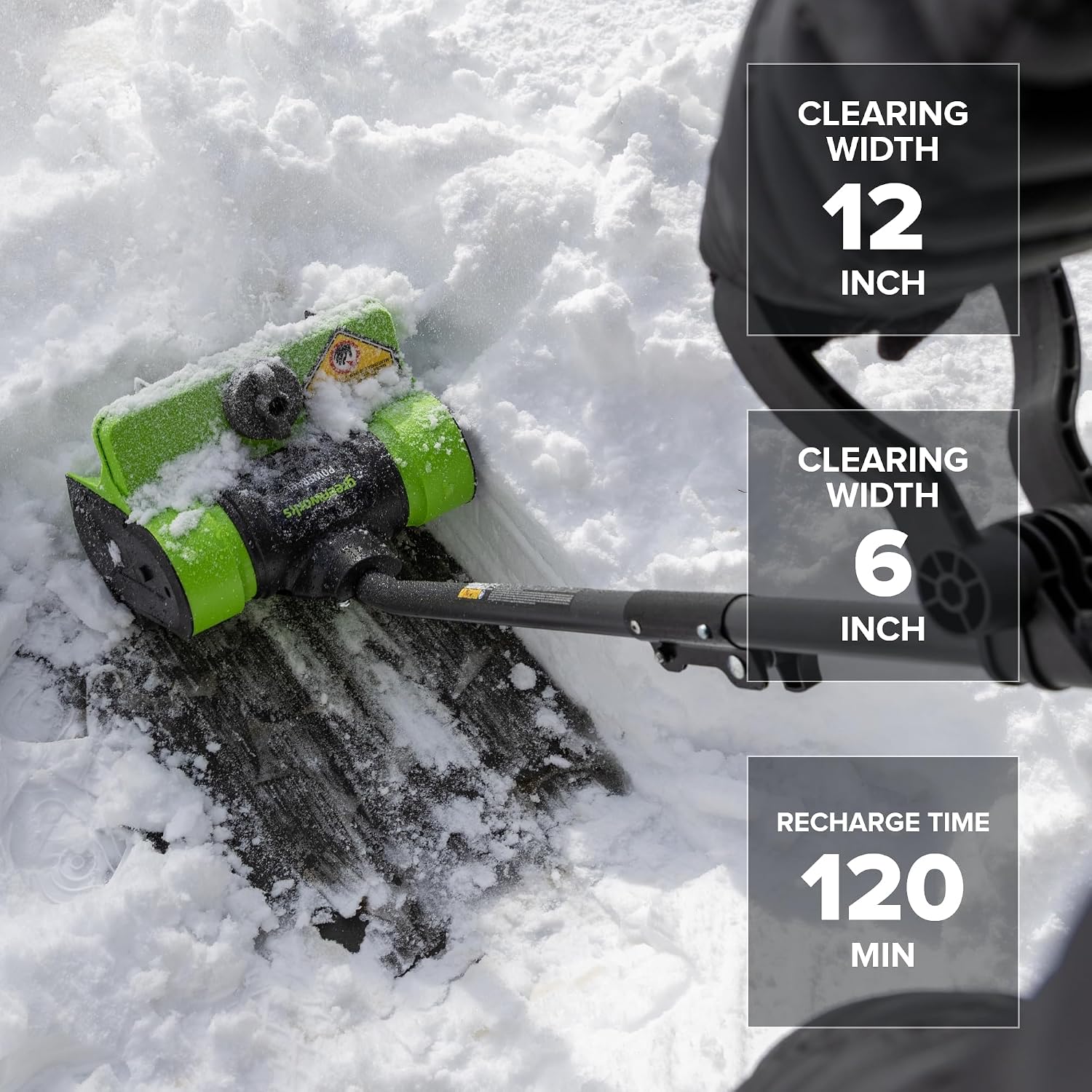 24V 12" Cordless Battery Snow Shovel with Directional Vanes: (1) 24V 4.0 Ah Battery, (1) 2A Charger