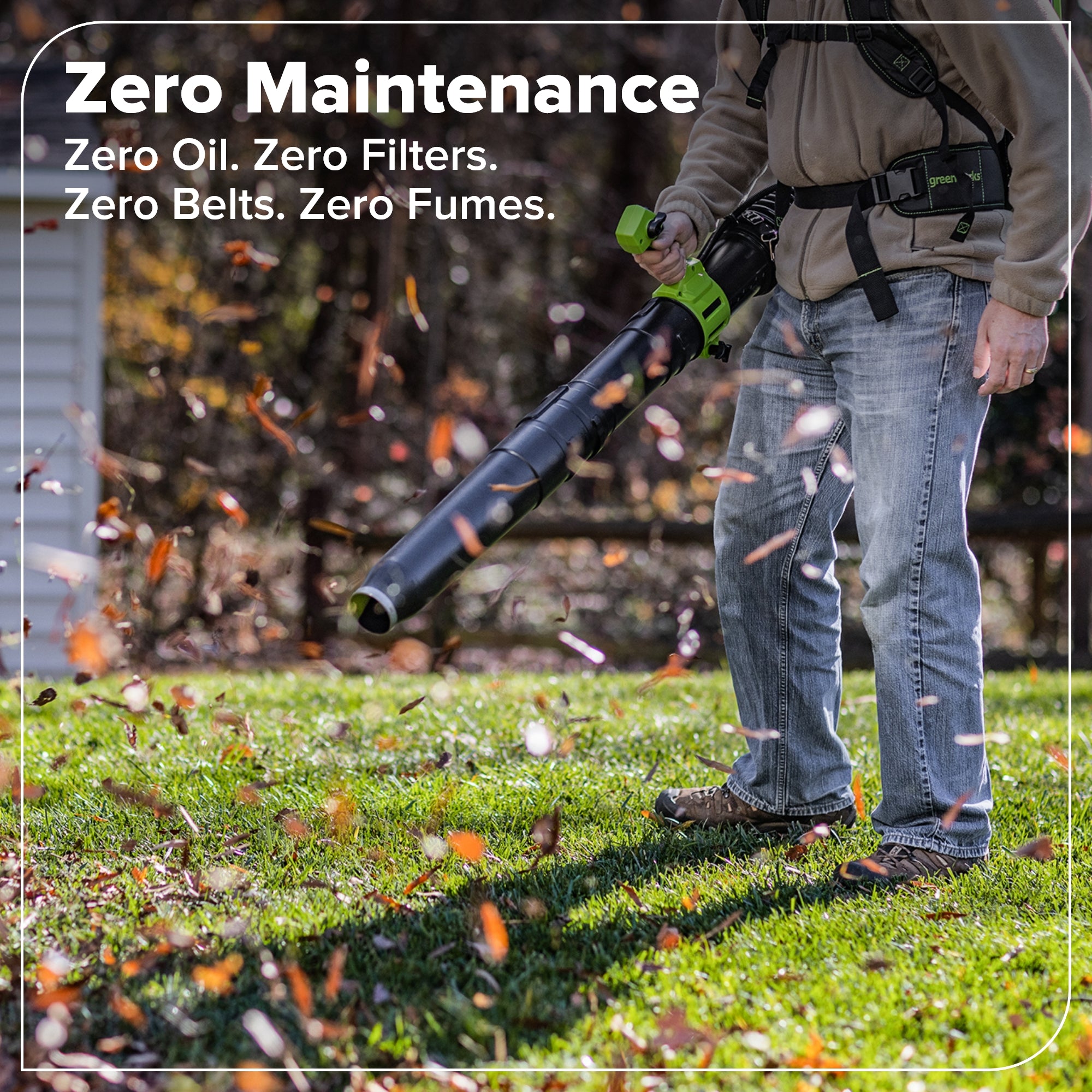 48V (24V x 2) 730 CFM Cordless Battery Dual-Port Backpack Blower: (2) 8.0 Ah Battery, 100W Charger and (2) 3-Ft Cables