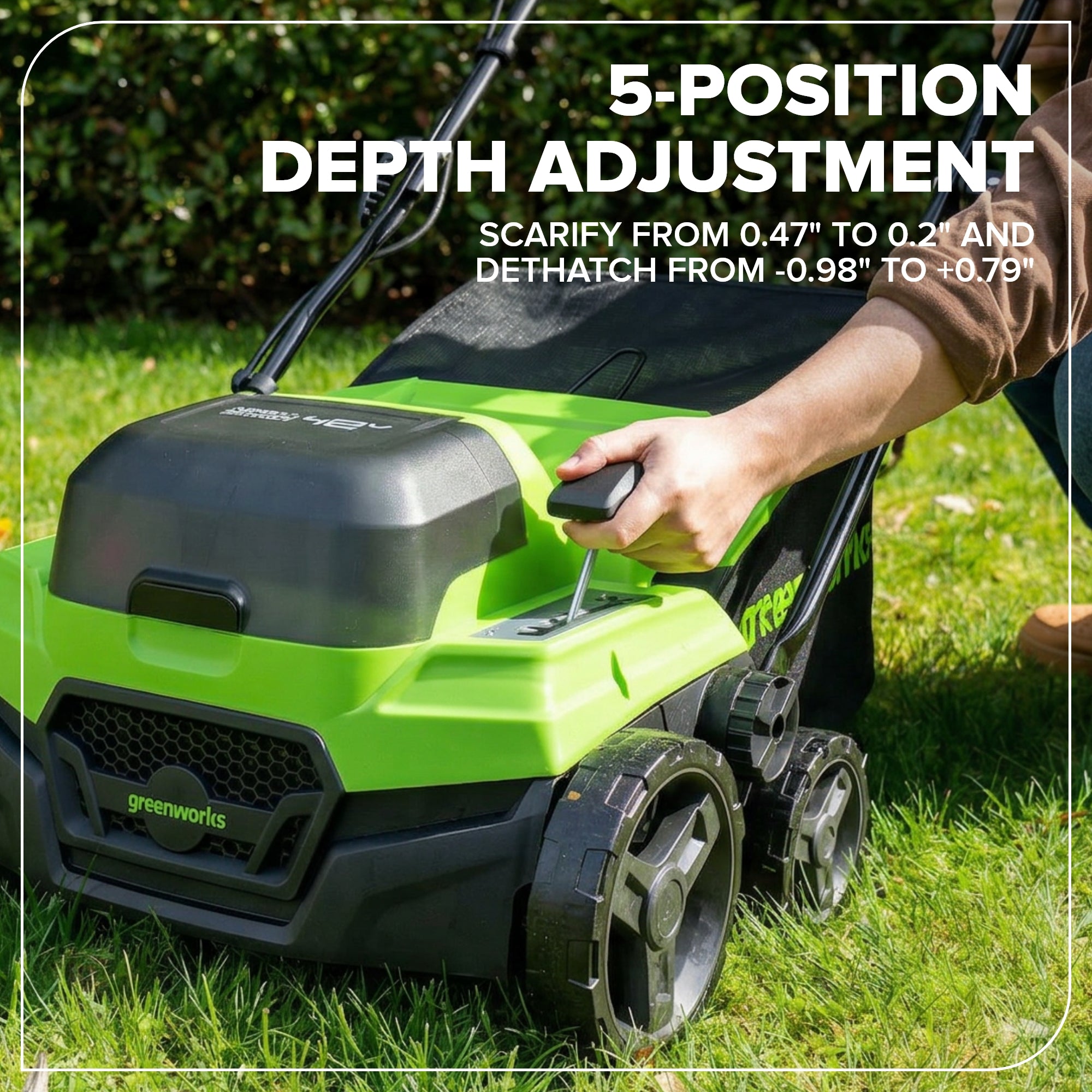48V (24V x 2) 15" Cordless Battery Dethatcher/Scarifier: (2) 4.0Ah Batteries, (1) 65W Charger, (2) 100W Cables