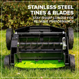48V (24V x 2) 15" Cordless Battery Dethatcher/Scarifier: (2) 4.0Ah Batteries, (1) 65W Charger, (2) 100W Cables