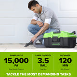 24V 3.5-Gal AC/DC Wet/Dry Vacuum: 4.0 Ah USB-C Battery and 30W Charger