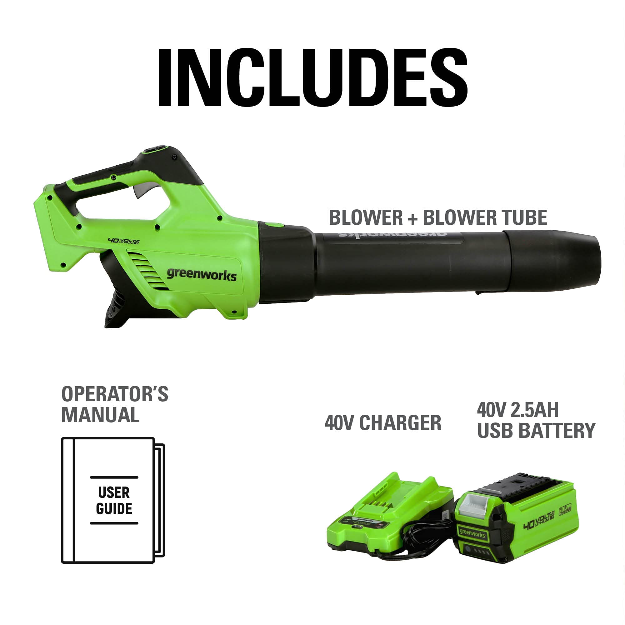 40V 500 CFM Cordless Battery Leaf Blower: 2.5 Ah Battery and Charger