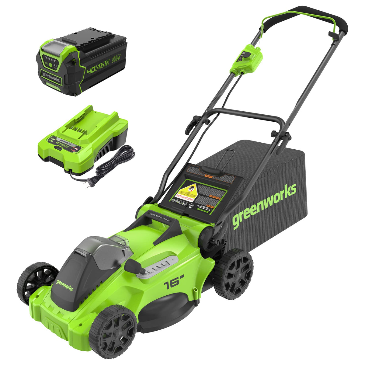 40V 16" Cordless Battery Brushless Push Lawn Mower: 4.0 Ah Battery and Charger, LM1624