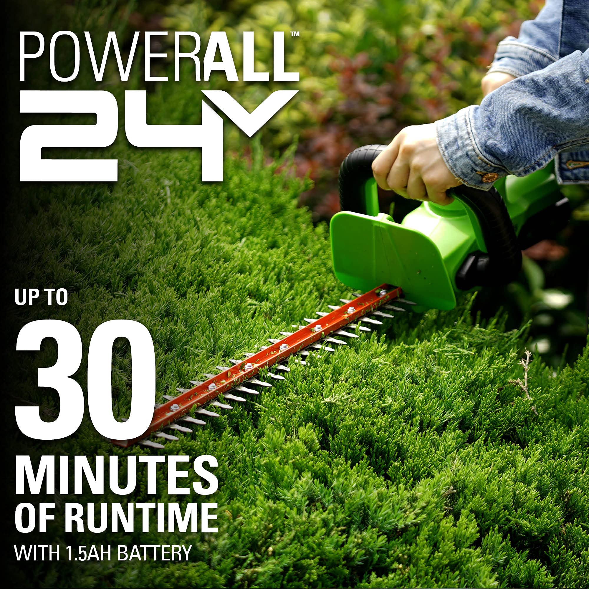 48V (24V x 2) 15" Cordless Battery TORQDRIVE String Trimmer Combo Kit, 24V 320 CFM Blower and 24V 22" Hedge Trimmer: (2) 2.0 Ah USB Batteries and Charger