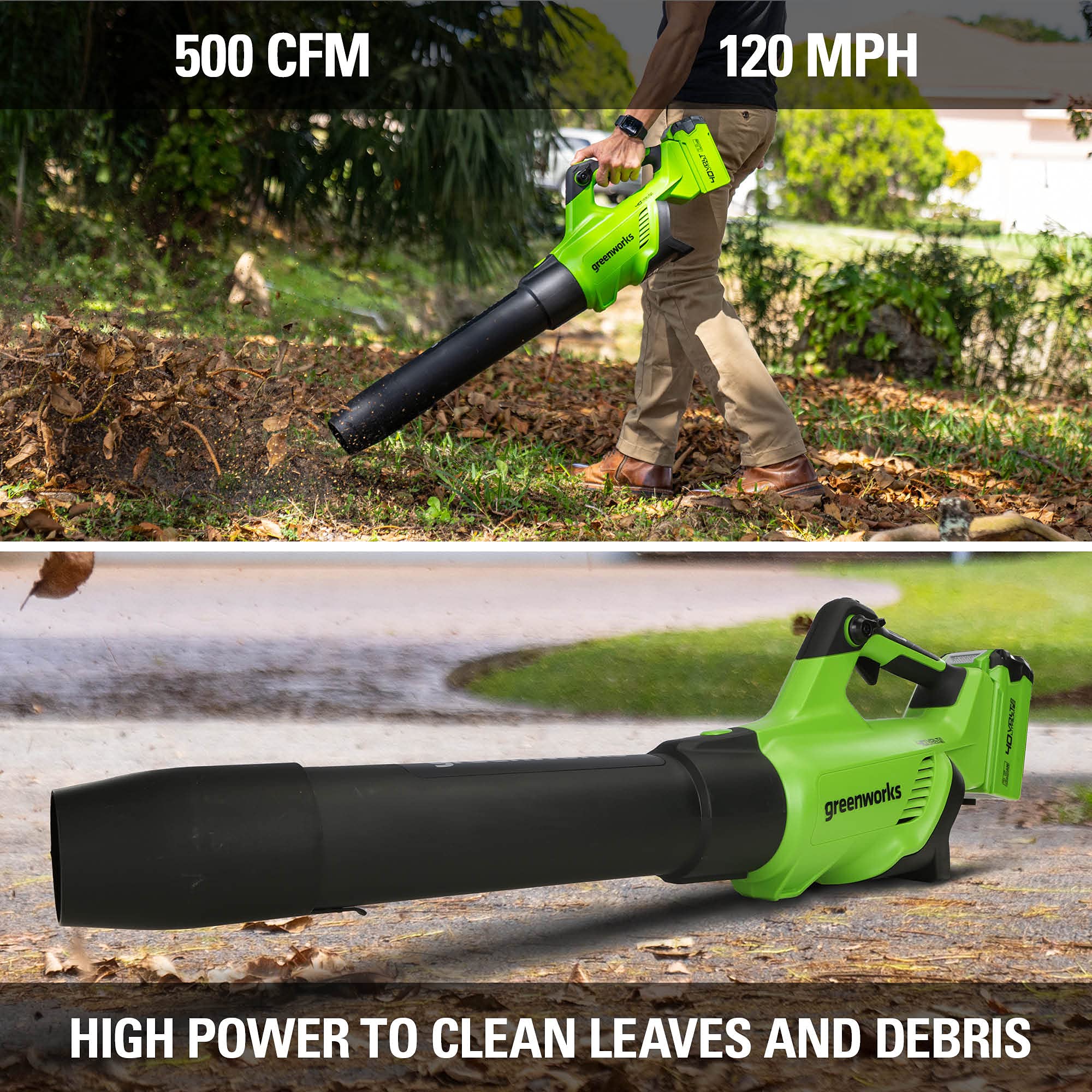 40V 500 CFM Cordless Battery Leaf Blower: 2.5 Ah Battery and Charger