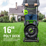 40V 16" Cordless Battery Push Mower 3pc Combo Kit, 4Ah Battery, 2Ah Battery and Charger