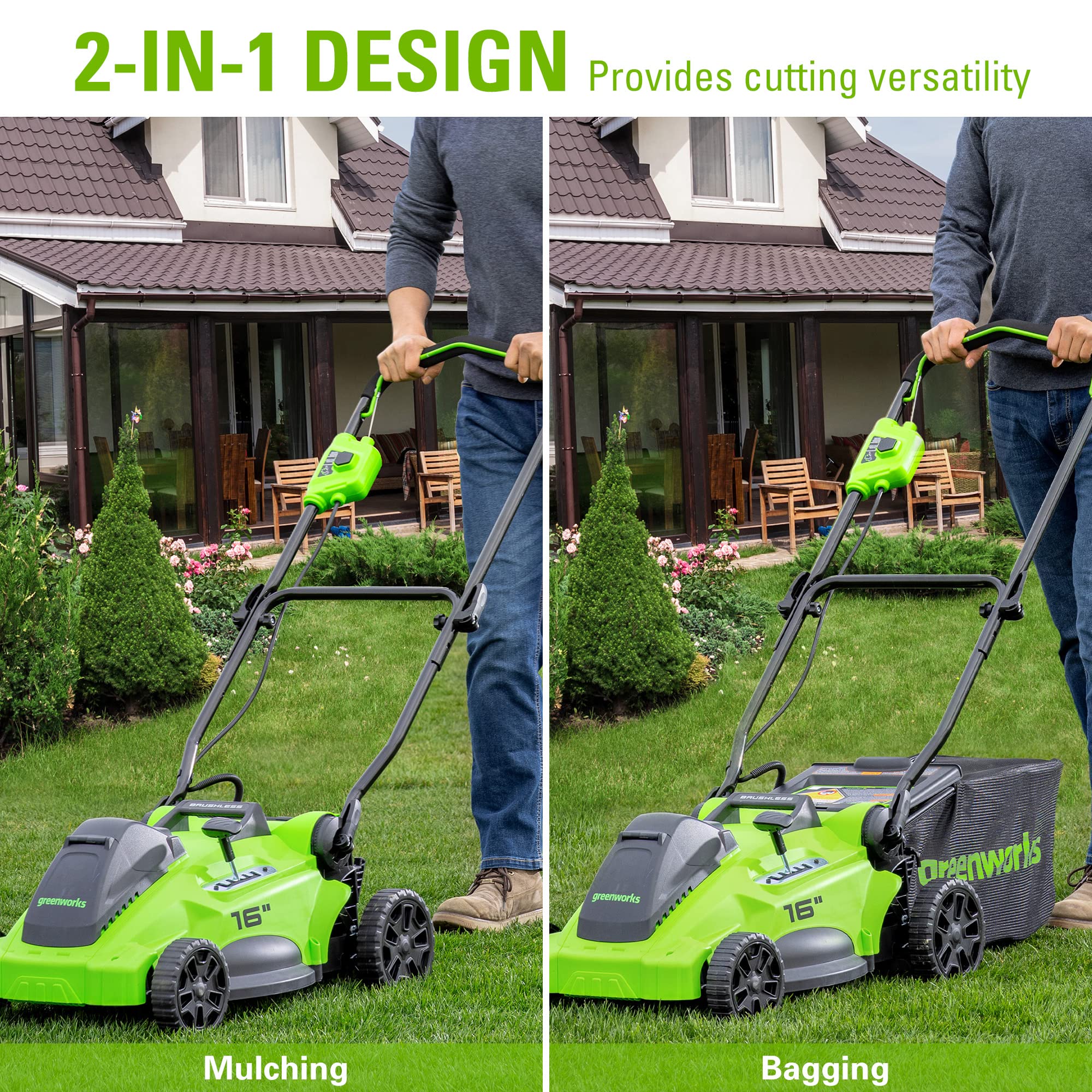 40V 16" Cordless Battery Push Mower 3pc Combo Kit, 4Ah Battery, 2Ah Battery and Charger