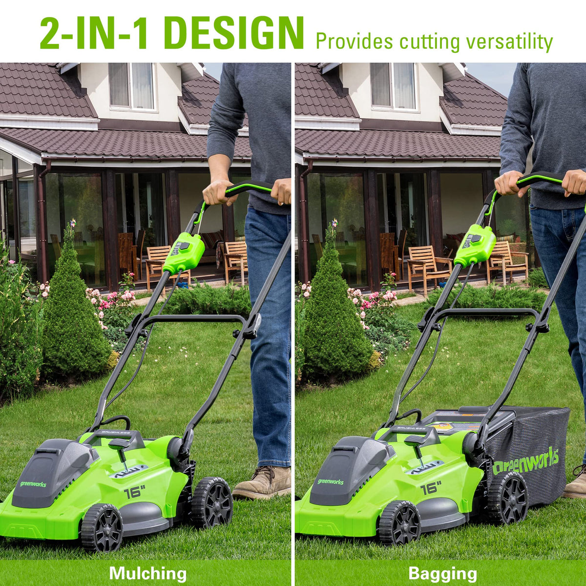 40V 16" Cordless Battery Push Mower 3pc Combo Kit, 4Ah Battery, 2Ah Battery and Charger