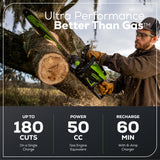 60V 18" Cordless Battery Brushless 2.5kW Chainsaw: 5.0 Ah Battery and Rapid Charger
