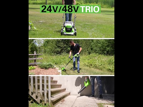 48V (24V x 2) 15" Cordless Battery TORQDRIVE String Trimmer Combo Kit, 24V 320 CFM Blower and 24V 22" Hedge Trimmer: (2) 2.0 Ah USB Batteries and Charger