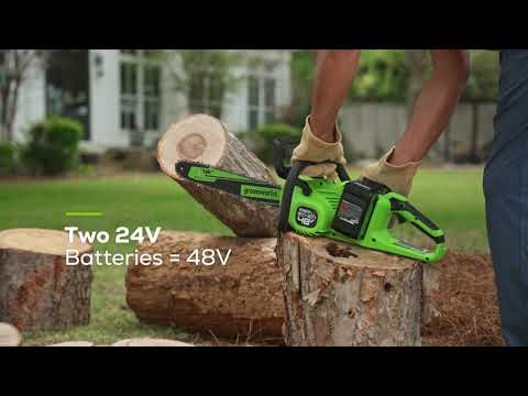 48V (24V x 2) 16" Cordless Battery Chainsaw: (2) 4.0 Ah USB Batteries and Dual-Port Charger