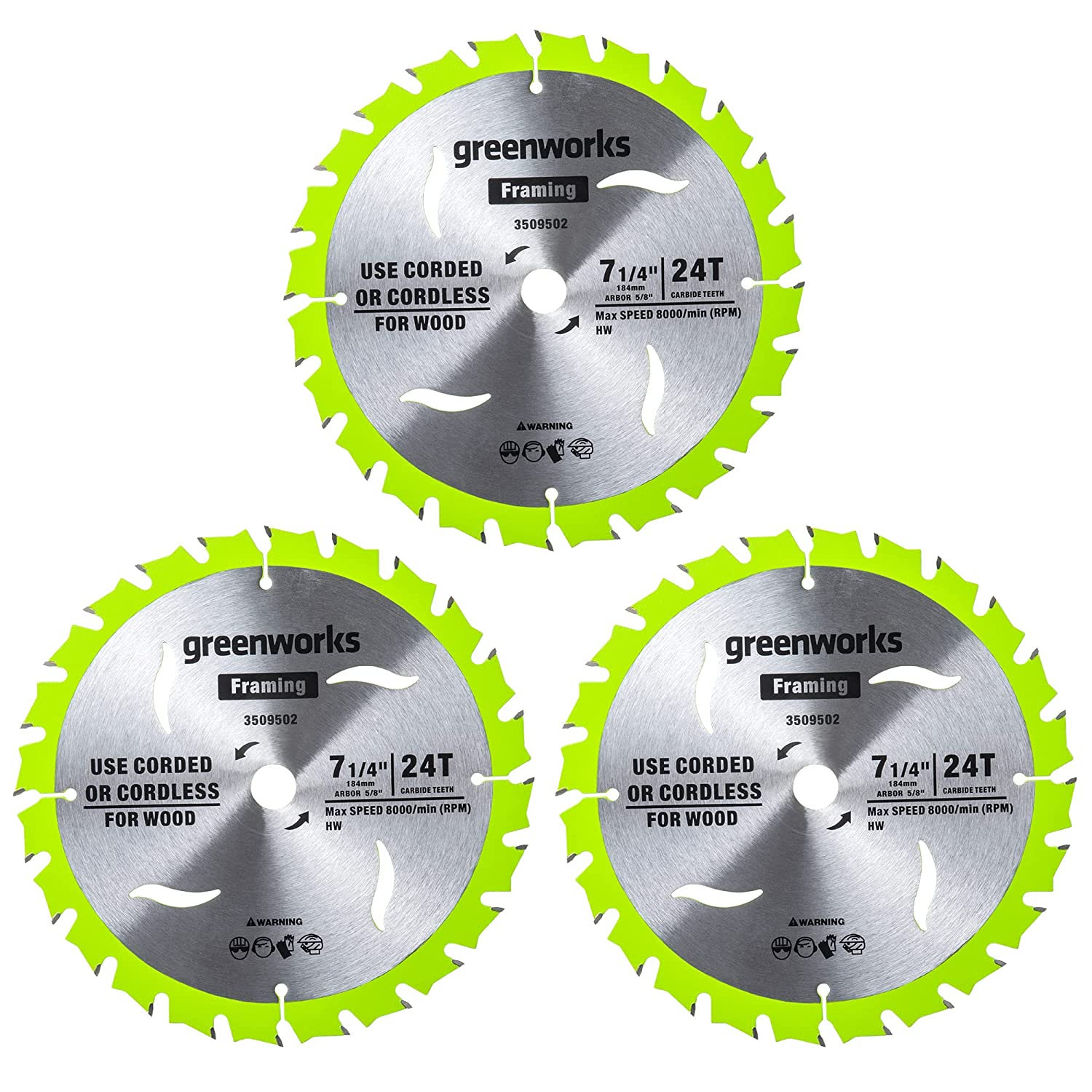 Greenworks 24V 7-1/4 " 24T Circular Saw Blades?3pc