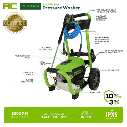2300 PSI 1.2 GPM Cold Water Electric Pressure Washer