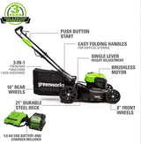 40V 21" Cordless Battery Brushless Push Lawn Mower: 5.0 Ah USB Battery and Charger, LM2104