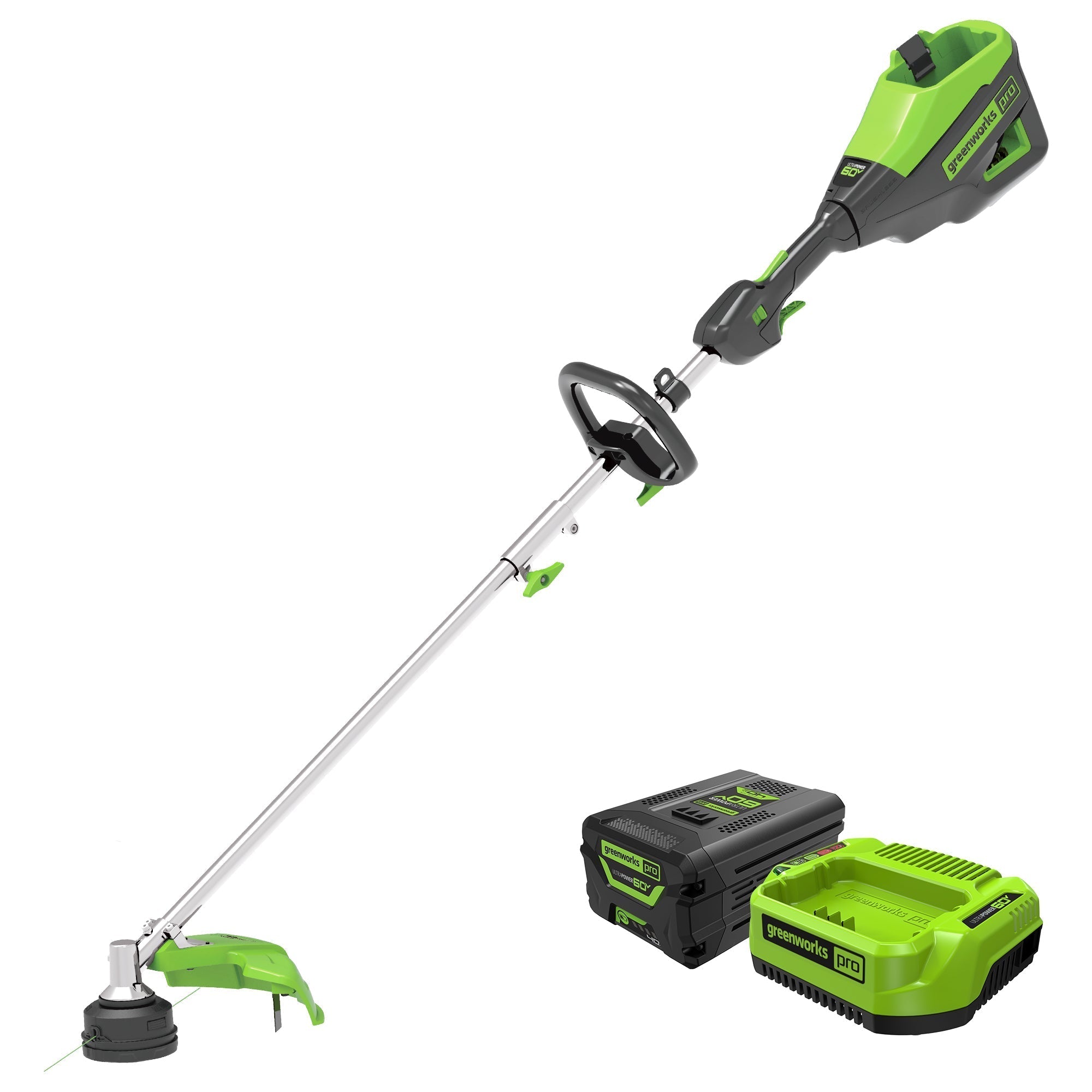 60V 16" Cordless Battery String Trimmer (Attachment Capable) and Horizontal Blower Attachment: 4.0 Ah Battery and Charger