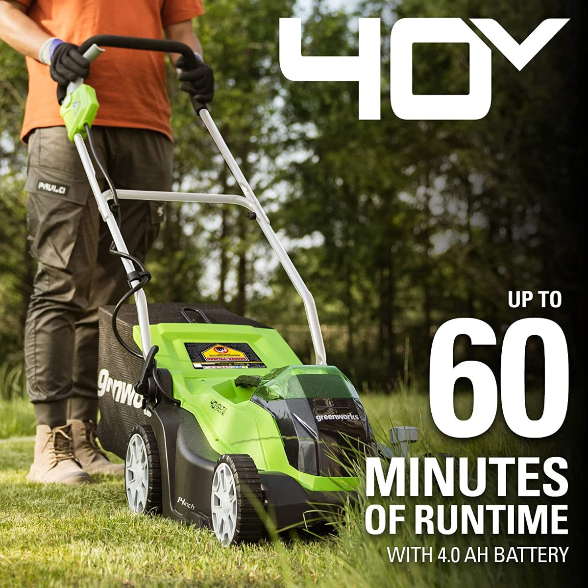 40V 14" Cordless Battery Push Lawn Mower: 4.0 Ah Battery and Charger, LM1404