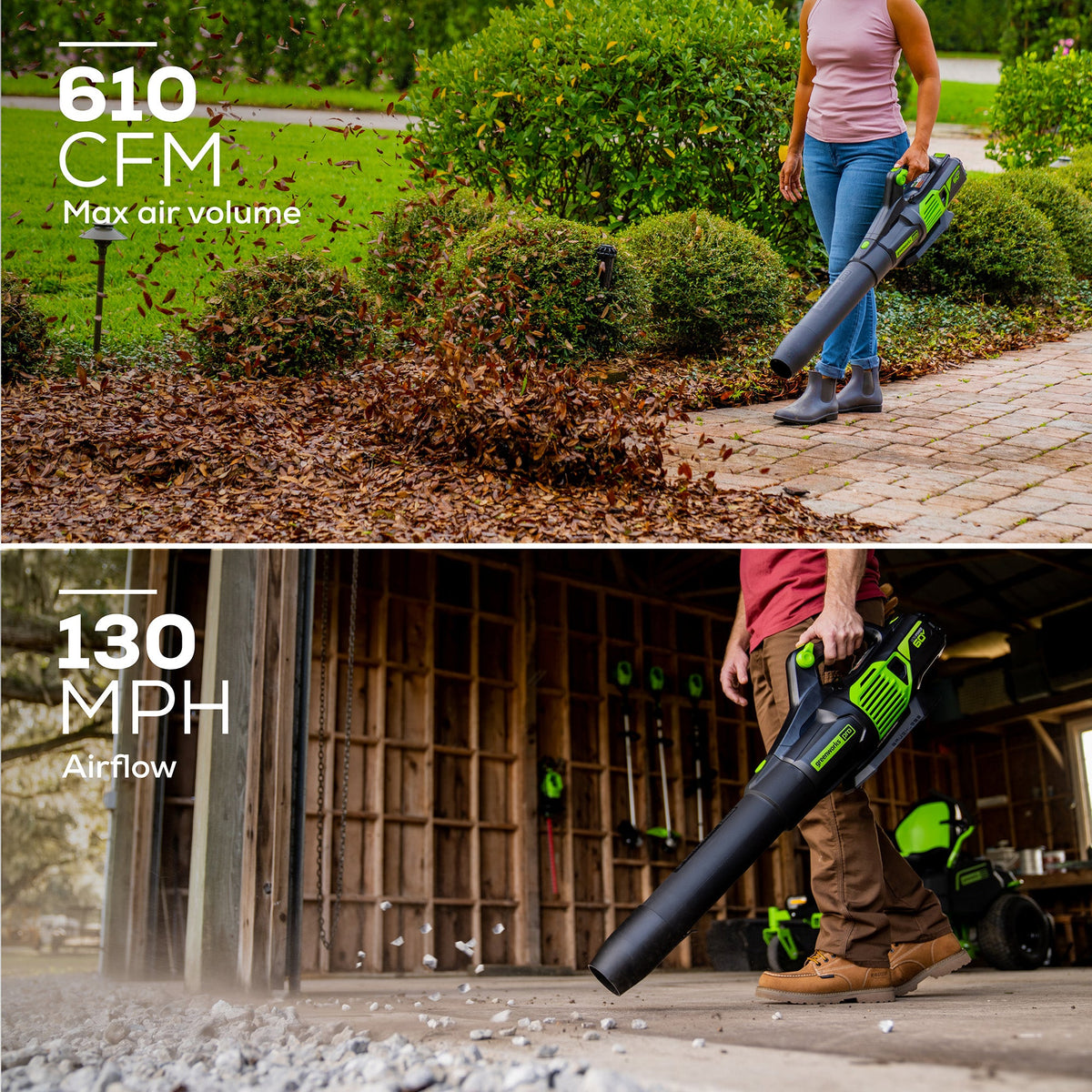 60V 610 CFM Cordless Battery Leaf Blower and Gutter Cleaning Kit Combo Kit: 2.5 Ah Battery and Rapid Charger
